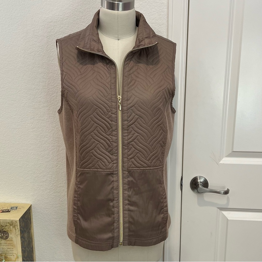 Chicos Jacket Women Brown Vest Quilted High Neck Everyday Preppy Casual